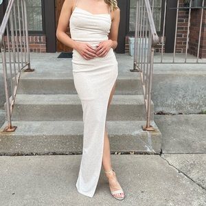 Champaign sparkly slit long dress